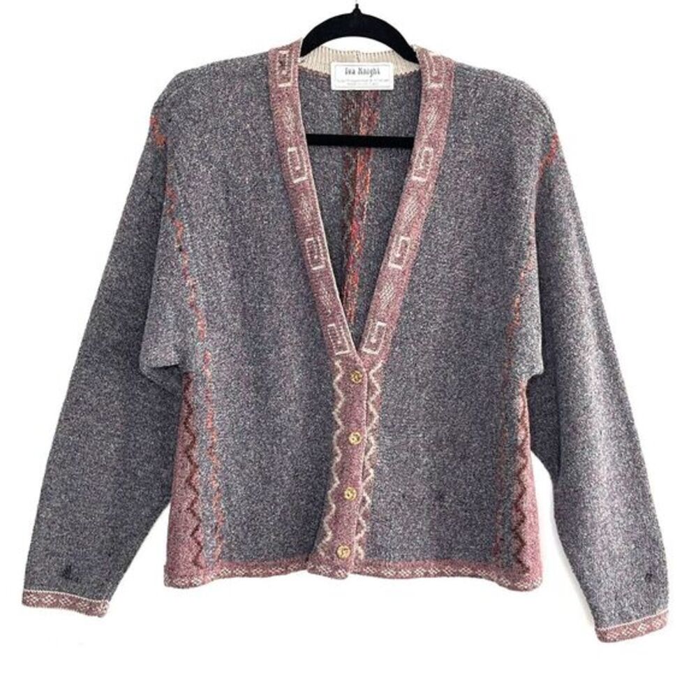 Iva Knight Made Scotland Handframed Knitwear Cardigan Sweater Marled Sz M‎